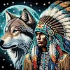 Moonlit Native And Wolf Special Shaped 5D DIY Partial Drill Diamonds Dots Gem Art Kits 11.81 X11.81inch Diamond Dots Paintings Diamonds Paintings Gem Art for Adults Beginners Home Decor