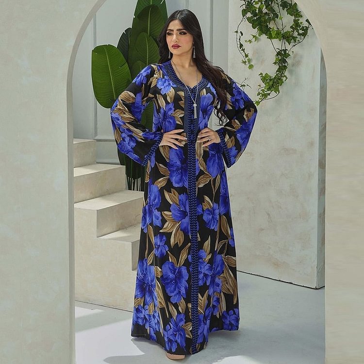 African Americans fashion QFY Long Sleeve Abayas For Women Dubai Muslim Islamic Clothing Maxi Robe Jelaba Femme Musulman Evening Gowns Dashiki Print Boubou Ankara Style QueenFunky