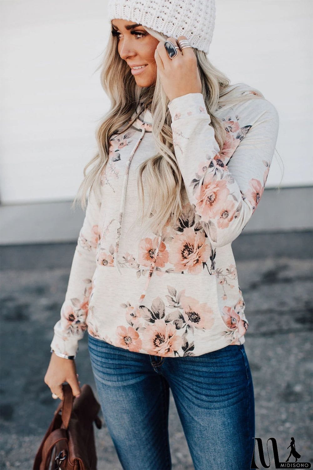 MidiSono - Floral Hoodie with Kangaroo Pocket