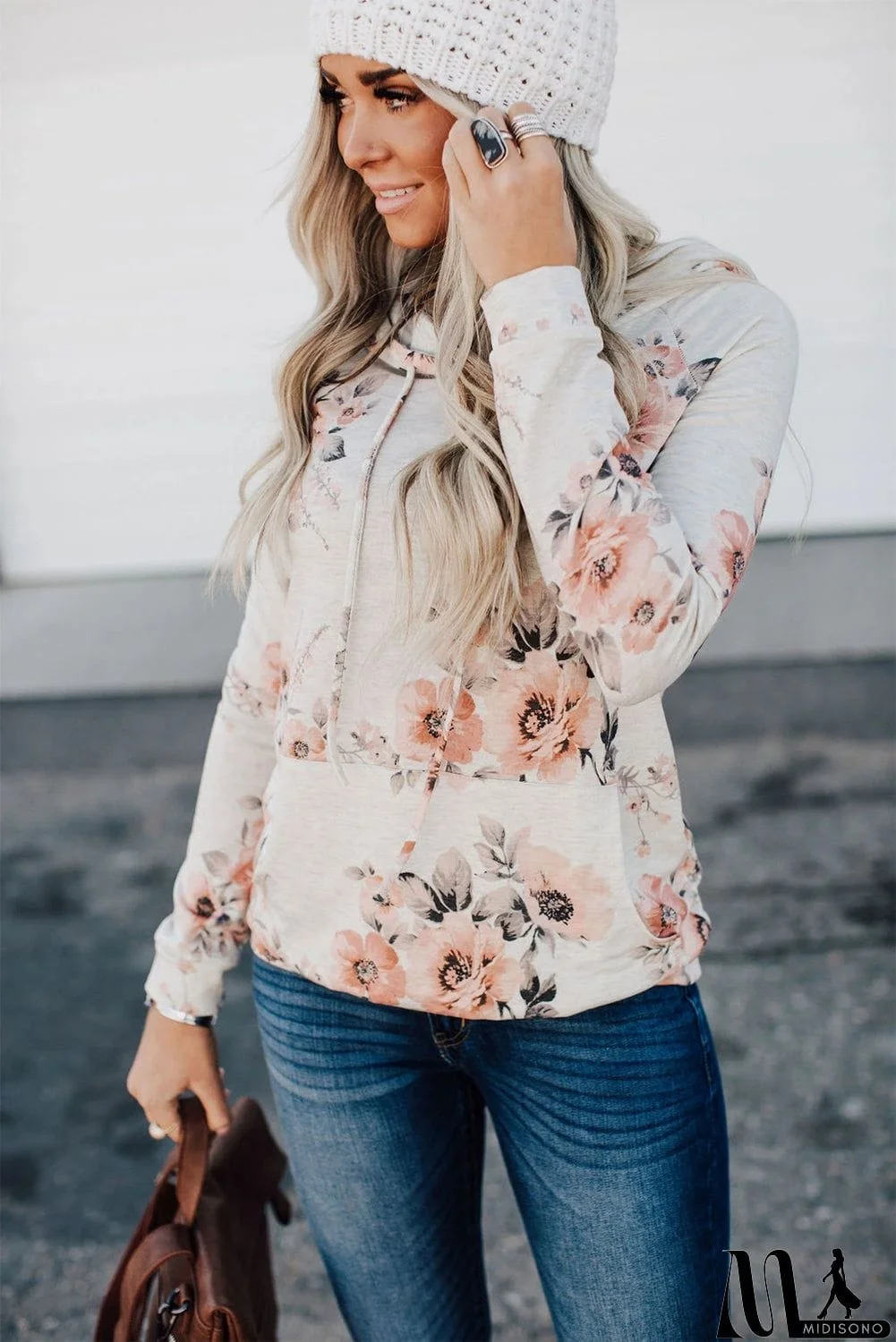 MidiSono - Floral Hoodie with Kangaroo Pocket