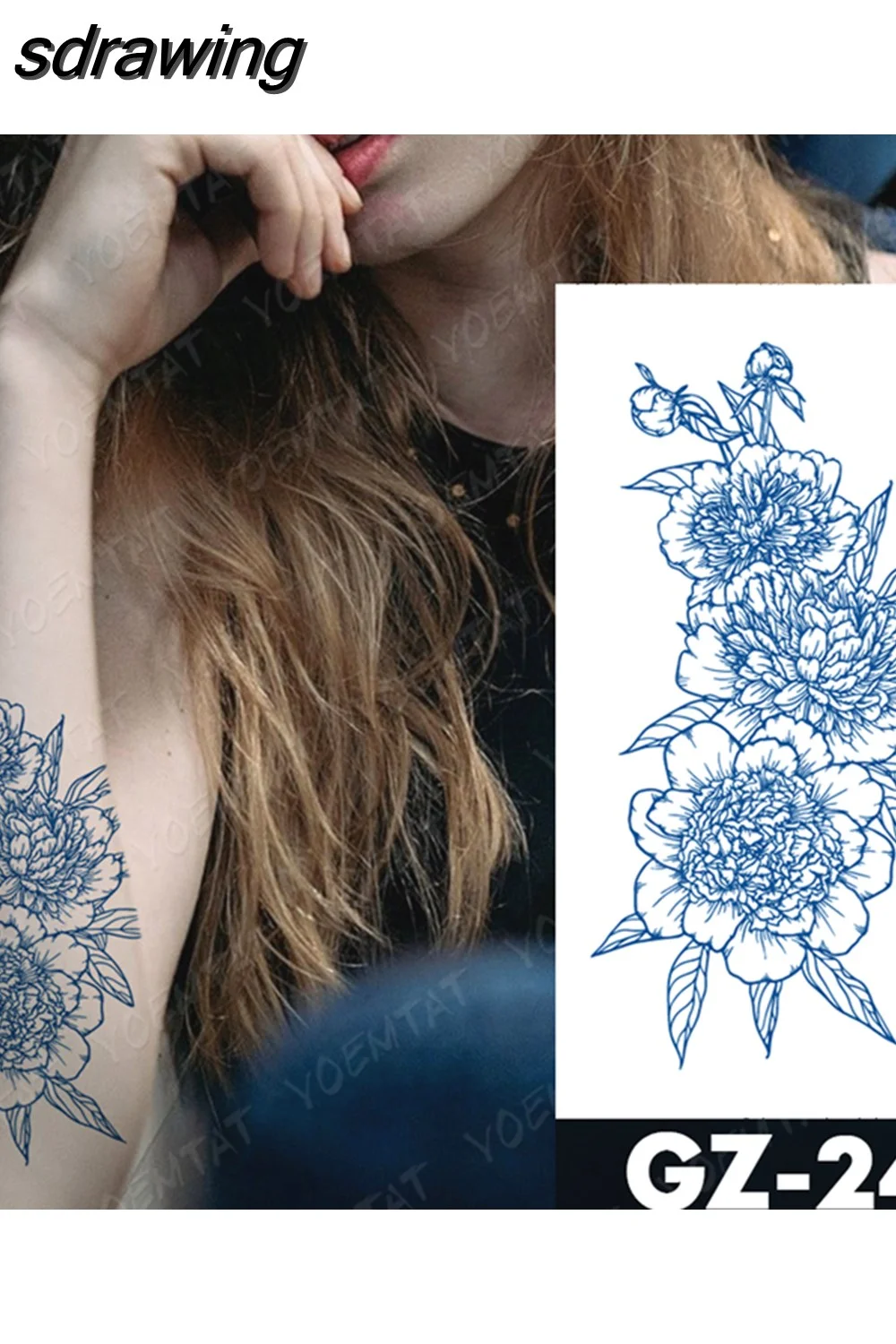 sdrawing Ink Tattoos Body Art Lasting Waterproof Temporary Tattoo Sticker Rose Flower Pearl Tatoo Arm Fake Butterfly Peony Tatto