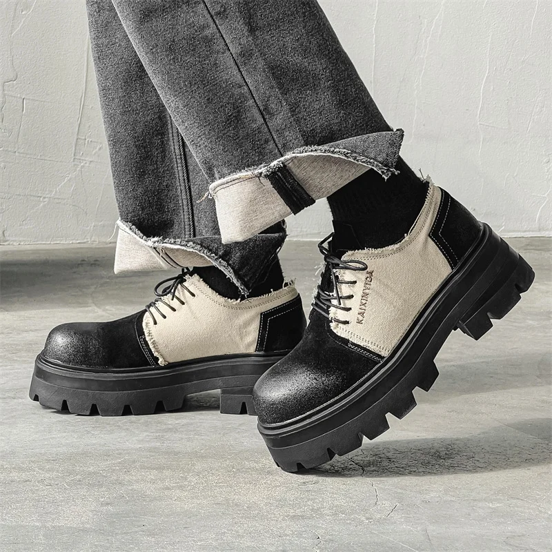 Colourp Colourp Patent Leather British Wind Black And White Patchwork Color Small Leather Shoes Men 2024 New Men's Shoes Small Thick Platform 30399-R