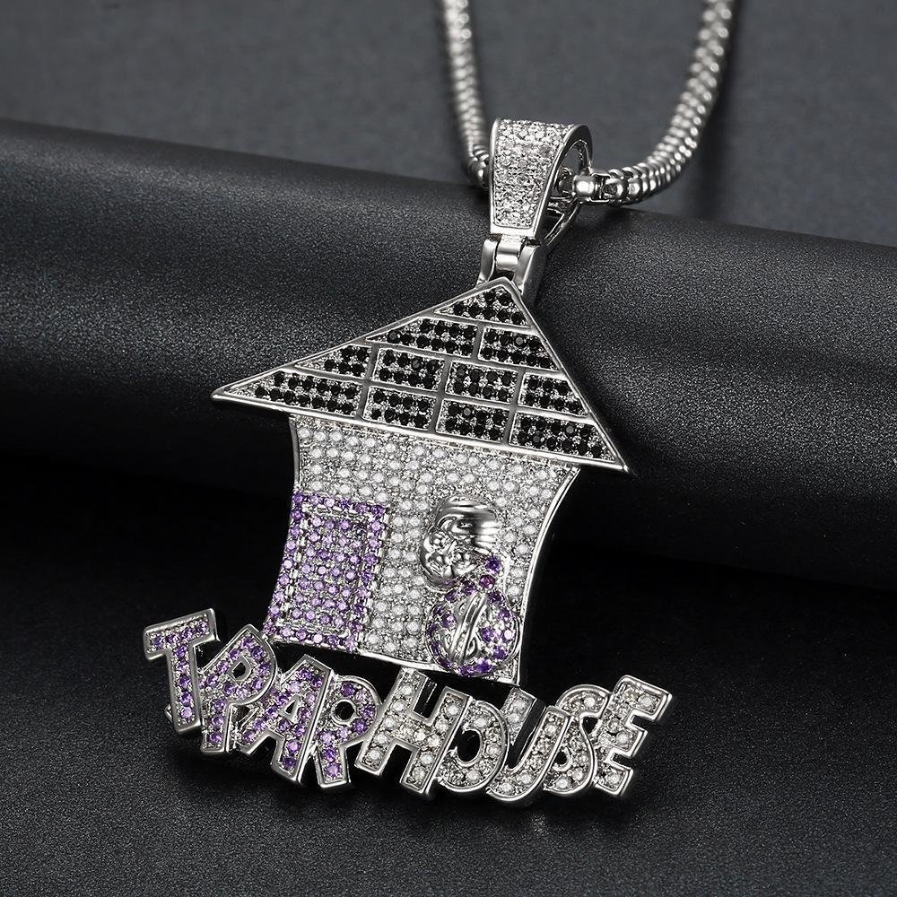 House shape and letter shining rhinestone necklace
