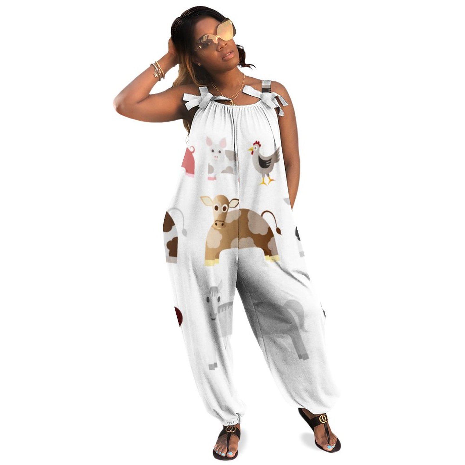 Farm Animal Cute Cow Horse Pig Tights Boho Vintage Loose Overall Corset Jumpsuit Without Top