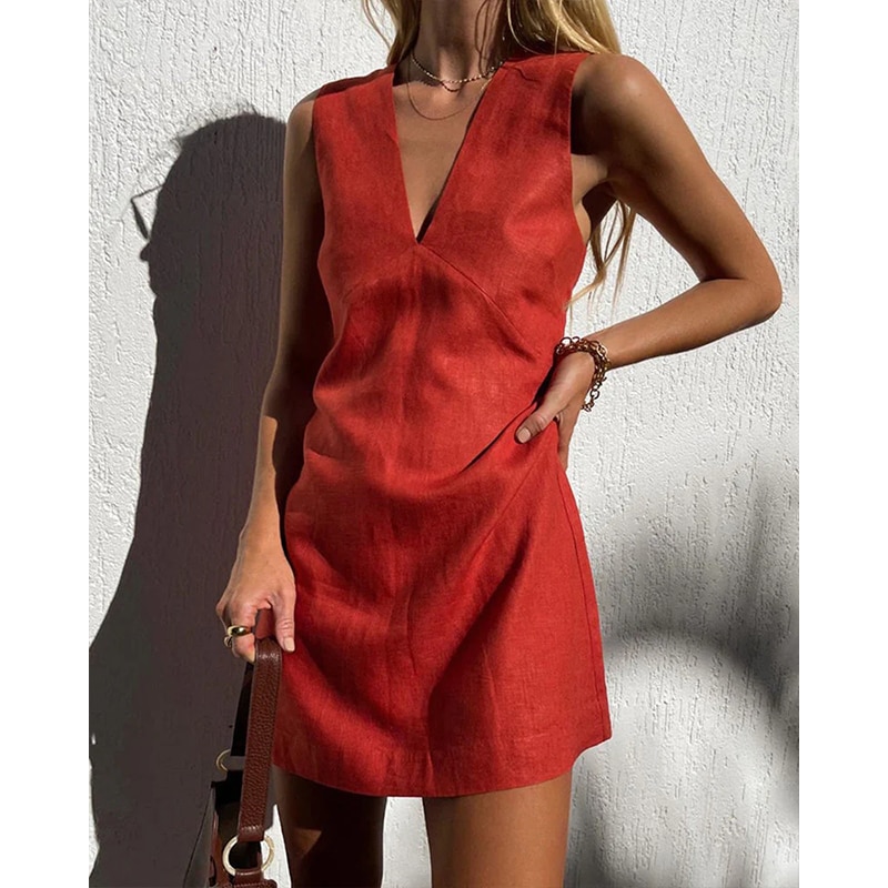Teepublicz fall casual outfits women 2025 Cotton Linen Womens Dresses  Sexy V-Neck Sleeveless Basic Tank Dress Chic Elegant Ladies Dresses Summer Sale Vestidos Para Mujer