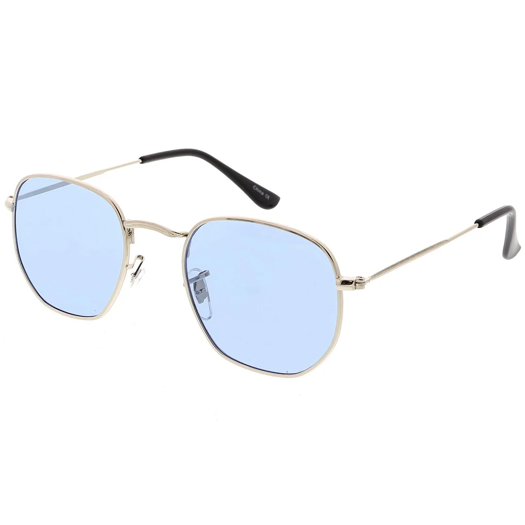 Modern Geometric Hexagonal glasses Metal Slim Arms Colored Tinted Flat Lens 51mm