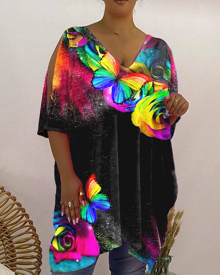 V-Neck Casual Print Women's Top