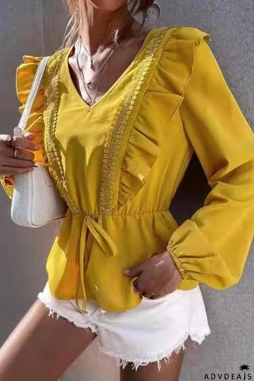 Ruffles V Neck Peplum Blouse