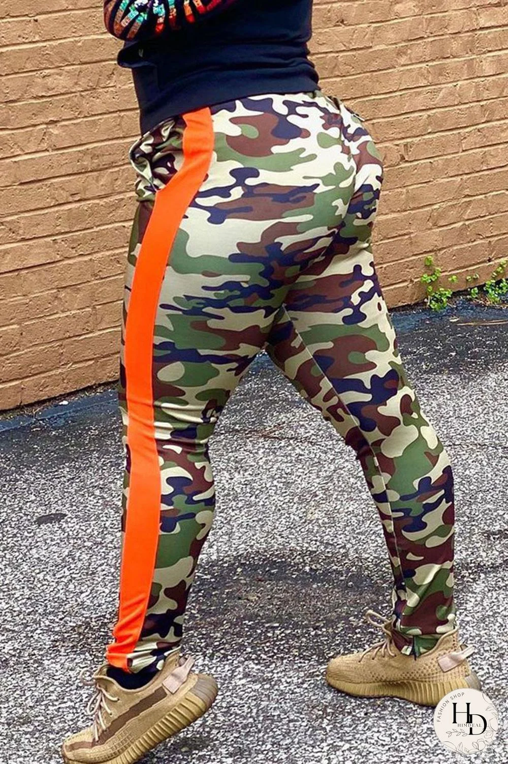 Green Casual Camouflage Print Regular Mid Waist Pencil Bottoms