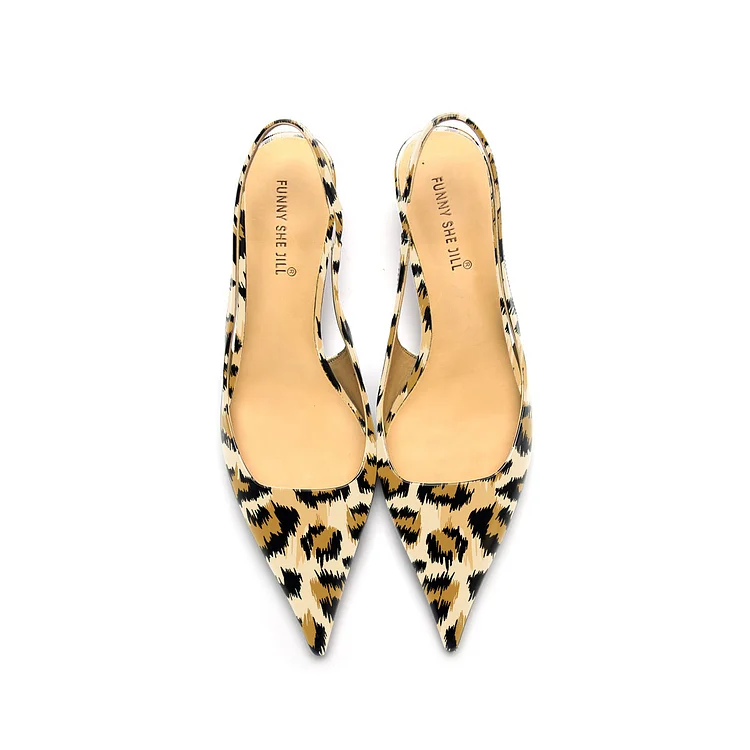 Leopard Print Women's Patent Slingback Kitten Heels Vdcoo