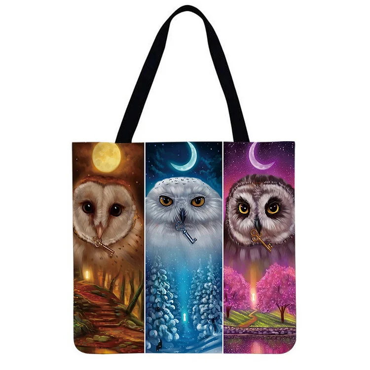 Linen Eco-friendly Tote Bag - Owls