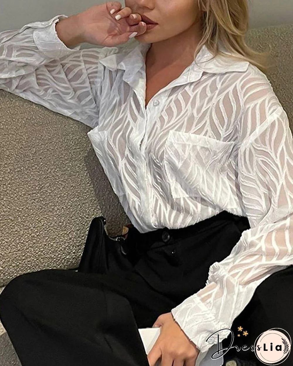 Casual Chiffon Shirt Sheer Textured Shirt Top