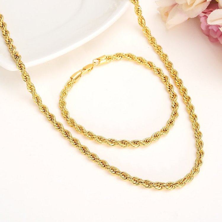 24k Gold color  Filled Necklace Chain for Men and Women Necklace Bracelet