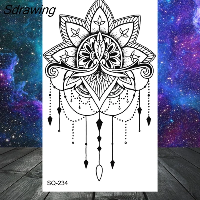 Sdrawing Mountain Temporary Tattoos For Women Adult Crown Wings Butterfly Flower Cros Henna Fake Tattoo Small Tatoo Paper