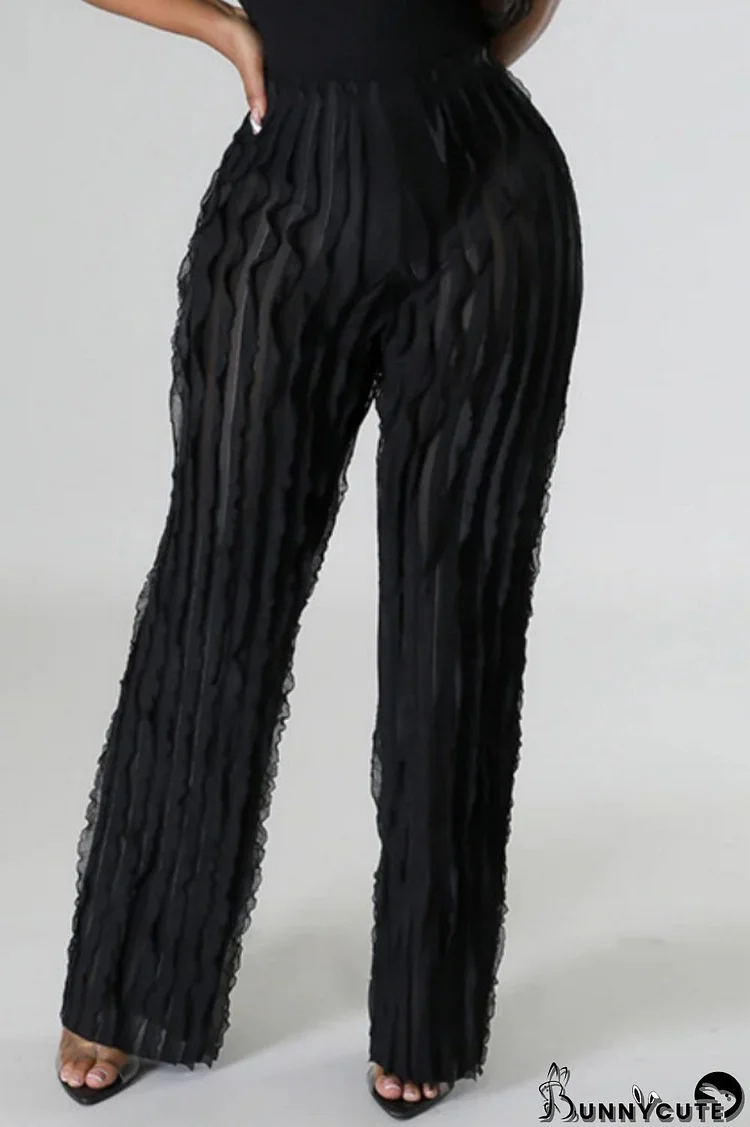 Black Casual Solid Patchwork Regular High Waist Conventional Solid Color Trousers