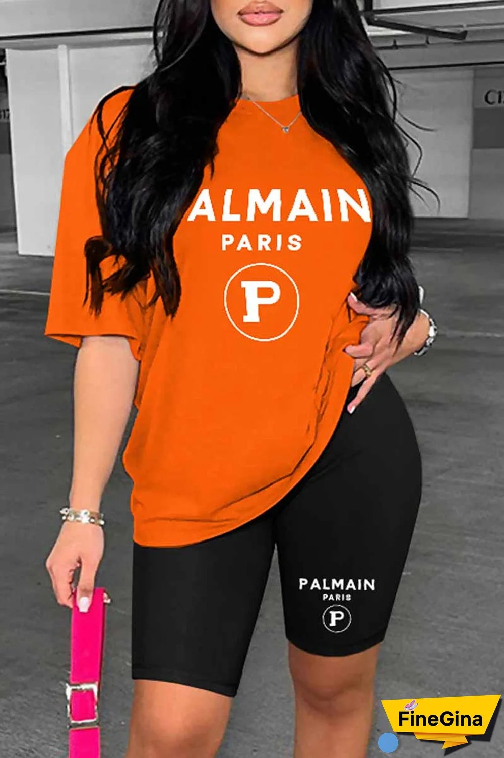 Blue Casual Print Letter O Neck Short Sleeve Two Pieces