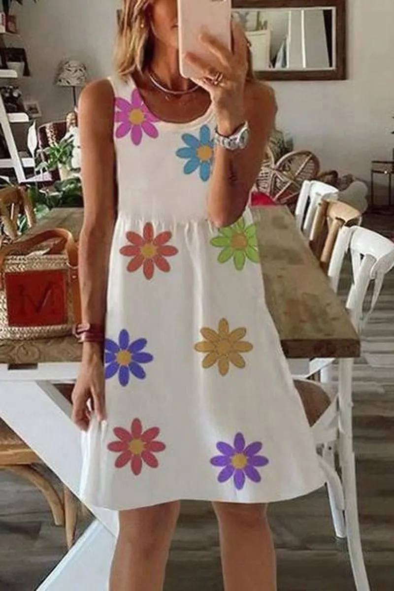 Sleeveless Floral Printed Dress