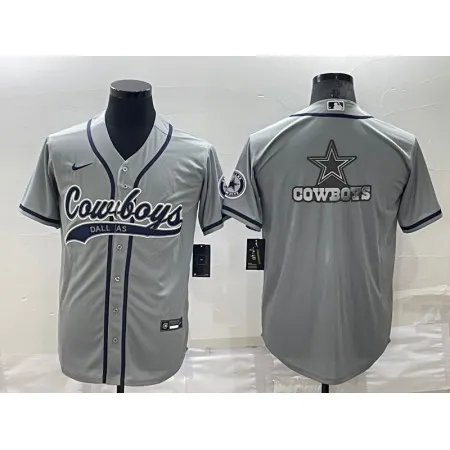 Men's Dallas Cowboys Grey Team Big Logo With Patch Cool Base Stitched Baseball Jersey LKEQ