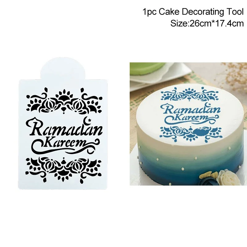 1Pc Ramadan Kareem Spray Stencils Birthday Cake Mold Decorating Tools Eid Mubarak Muslim Islamic Festival Party DIY Decorations