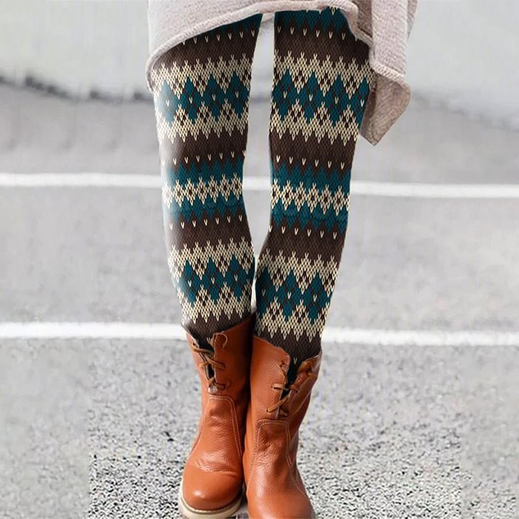 Vefave Fairman Island Sweater Textured Print Vintage Leggings