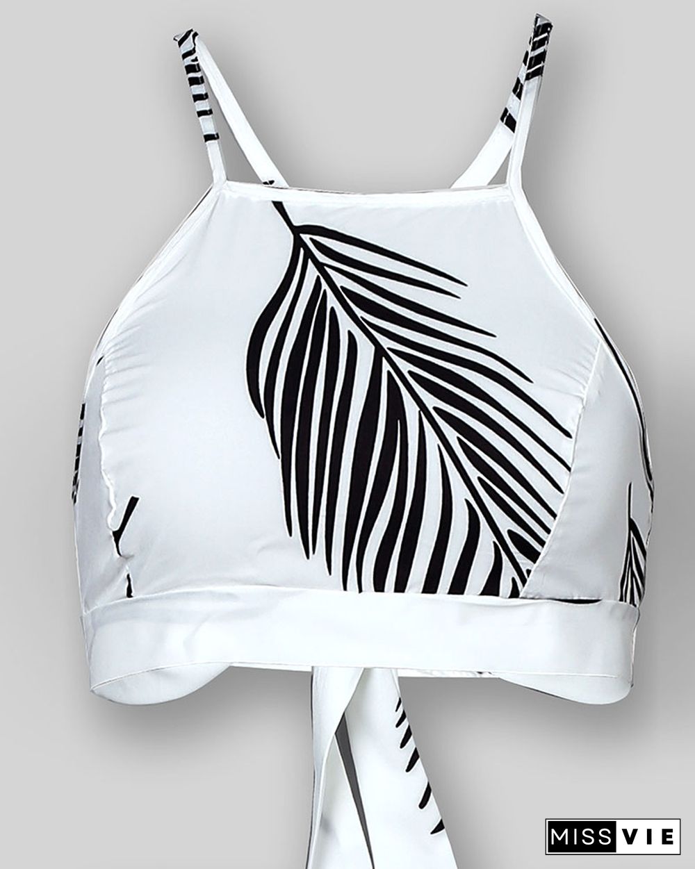 Leaf Print Backless Cami Top & Split Maxi Skirt Set