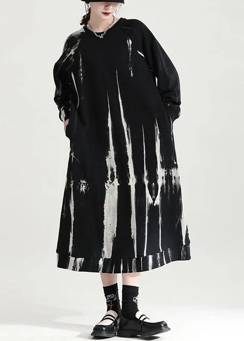 French Black Oversized Tie Dye Cotton Pullover Streetwear Dress