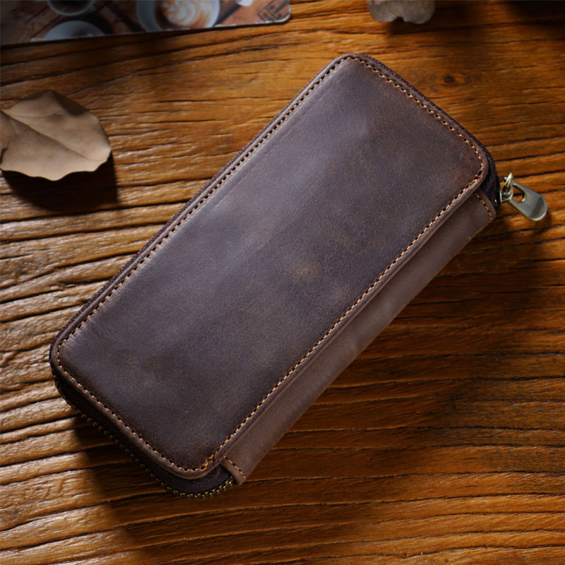 First Layer Cowhide Zipper Pen Storage Bag Multi-pen Bag Large Capacity Storage Box Writing Case Pen Case Pen Bag