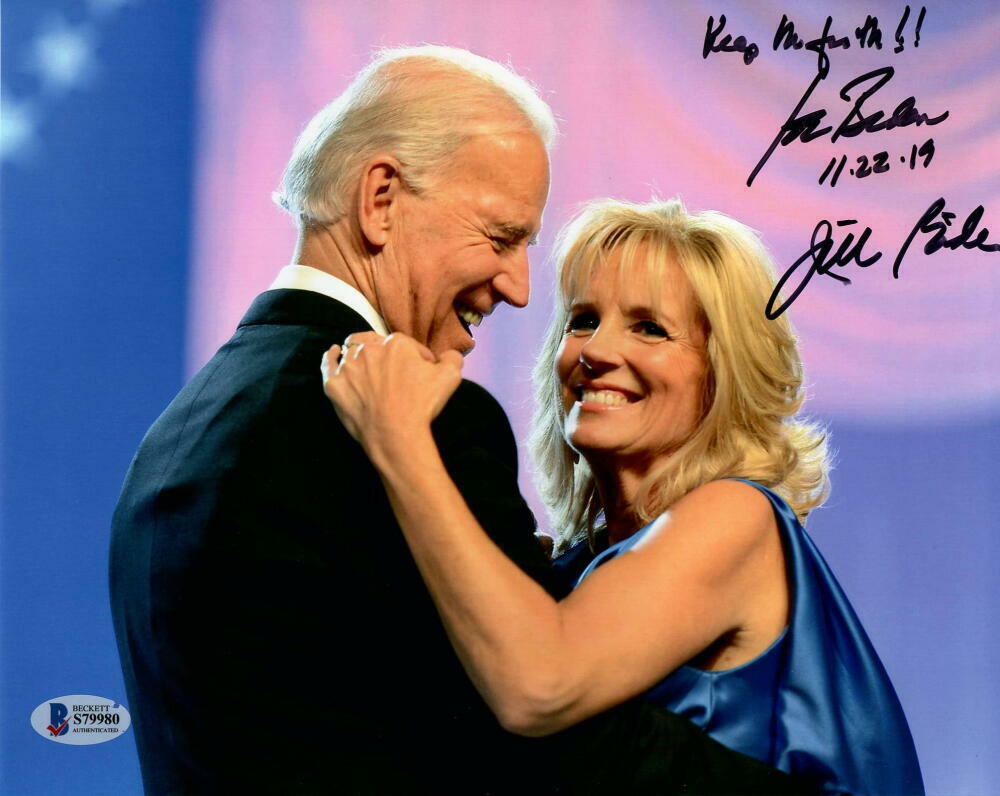 PRESIDENT JOE BIDEN & JILL SIGNED AUTOGRAPH 8X10 Photo Poster painting w/ KEEP THE FAITH BECKETT