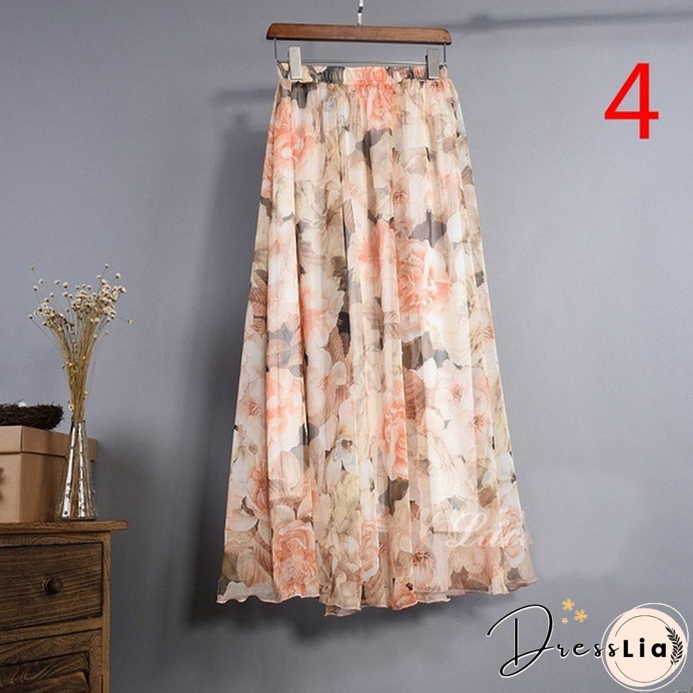 Women Boho Vintage Bohemia Chiffon Floral Printed Floor-Length Long Maxi Beach Dresses