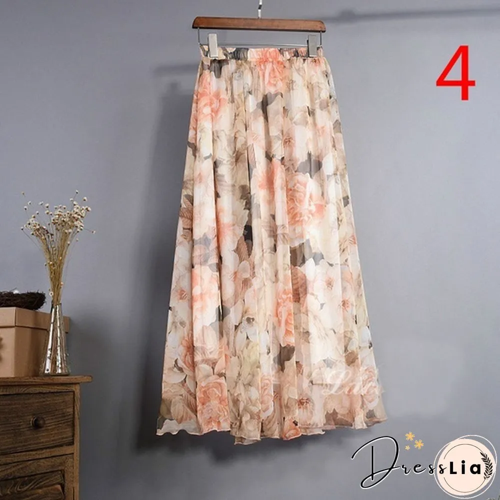 Women Boho Vintage Bohemia Chiffon Floral Printed Floor-Length Long Maxi Beach Dresses