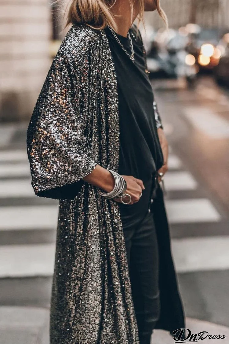 Casual Street Solid Sequins Sequined U Neck Outerwear