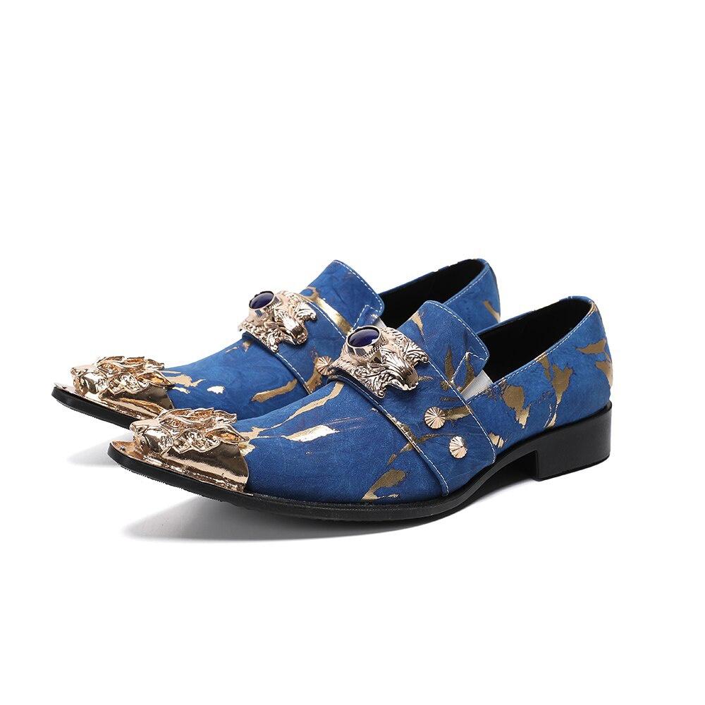 Trending Men Leather Shoes Metal Pointed Toe Plus Size Men's Flats Shoes Male Suits Shoes