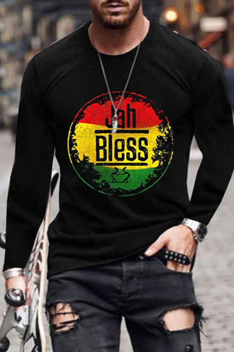 Men's Reggae Graphic Casual Long Sleeve T-Shirt