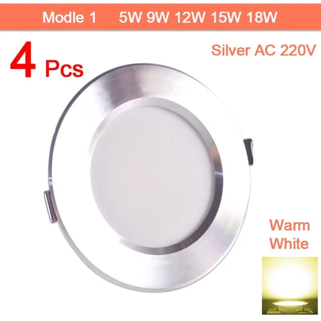 4pcs LED Spotlight 3W 5W 9W 12W 15W 18W LED Lamp  Silver White Ultra Thin Indoor Round Recessed LED Spot Lighting