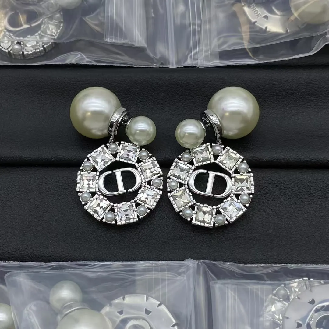 Dior Pearl Earrings Big Round CD Dangle