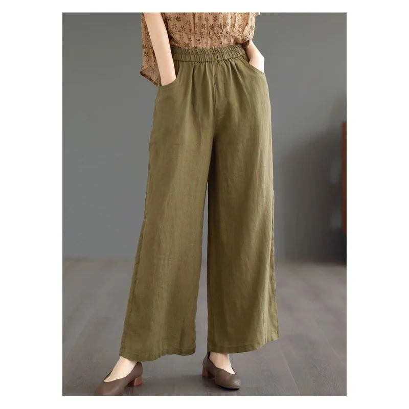 Uveng Uveng Retro Cotton-Shed Broad Leg Trousers Women's Large-Size Fashion Pure Spring And Summer New Thin Straight Trousers Trousers