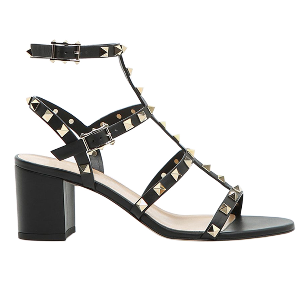 60mm Women's Rivets Block Heels Party Daily Summer Black Sandals-vocosishoes