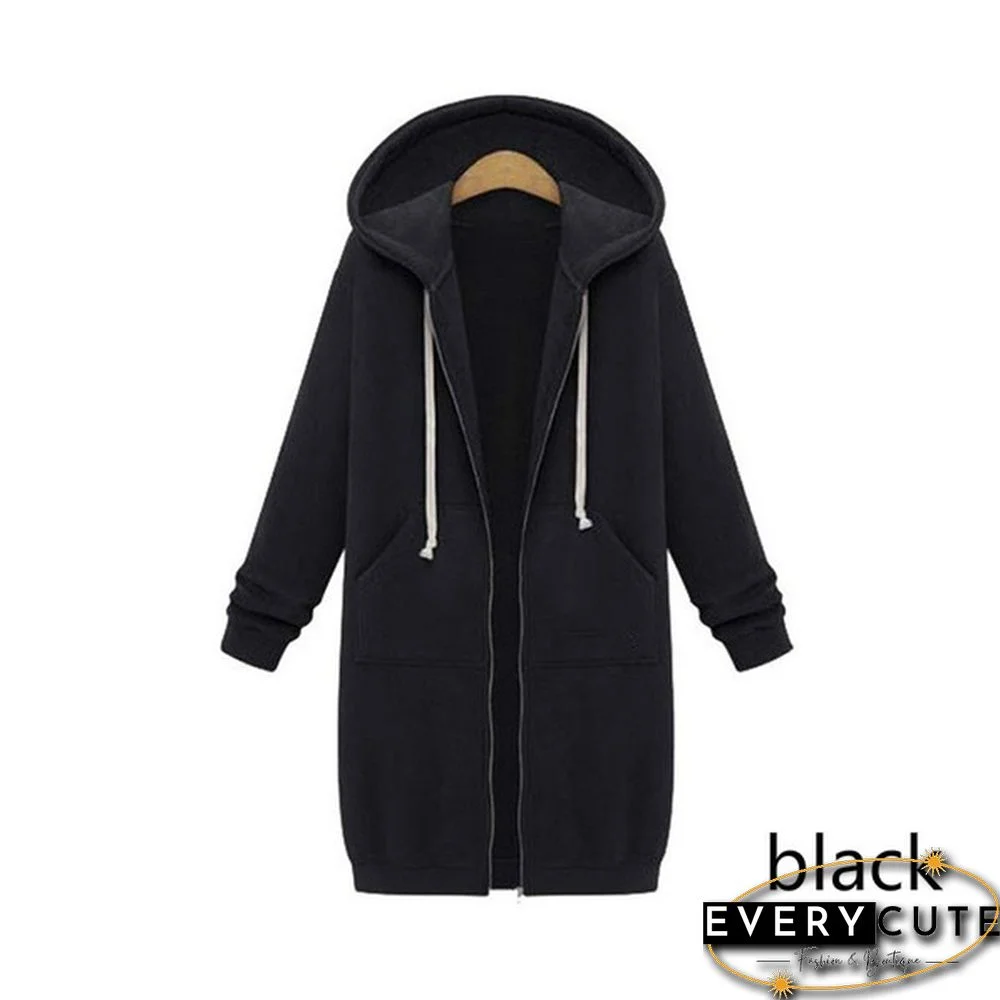 12 Colors New Autumn And Winter Women's Hooded Sweater Thick Long-Sleeved Jacket Casual Zipper Cardigan Loose Coat