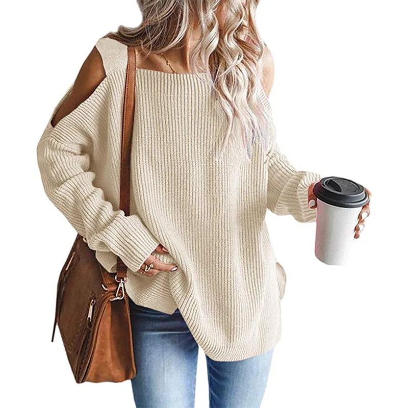 Wongn Wongn And Winter New Fashion Sling Long Sleeve Off-The-Shoulder Jumper Knit Sweater Woman