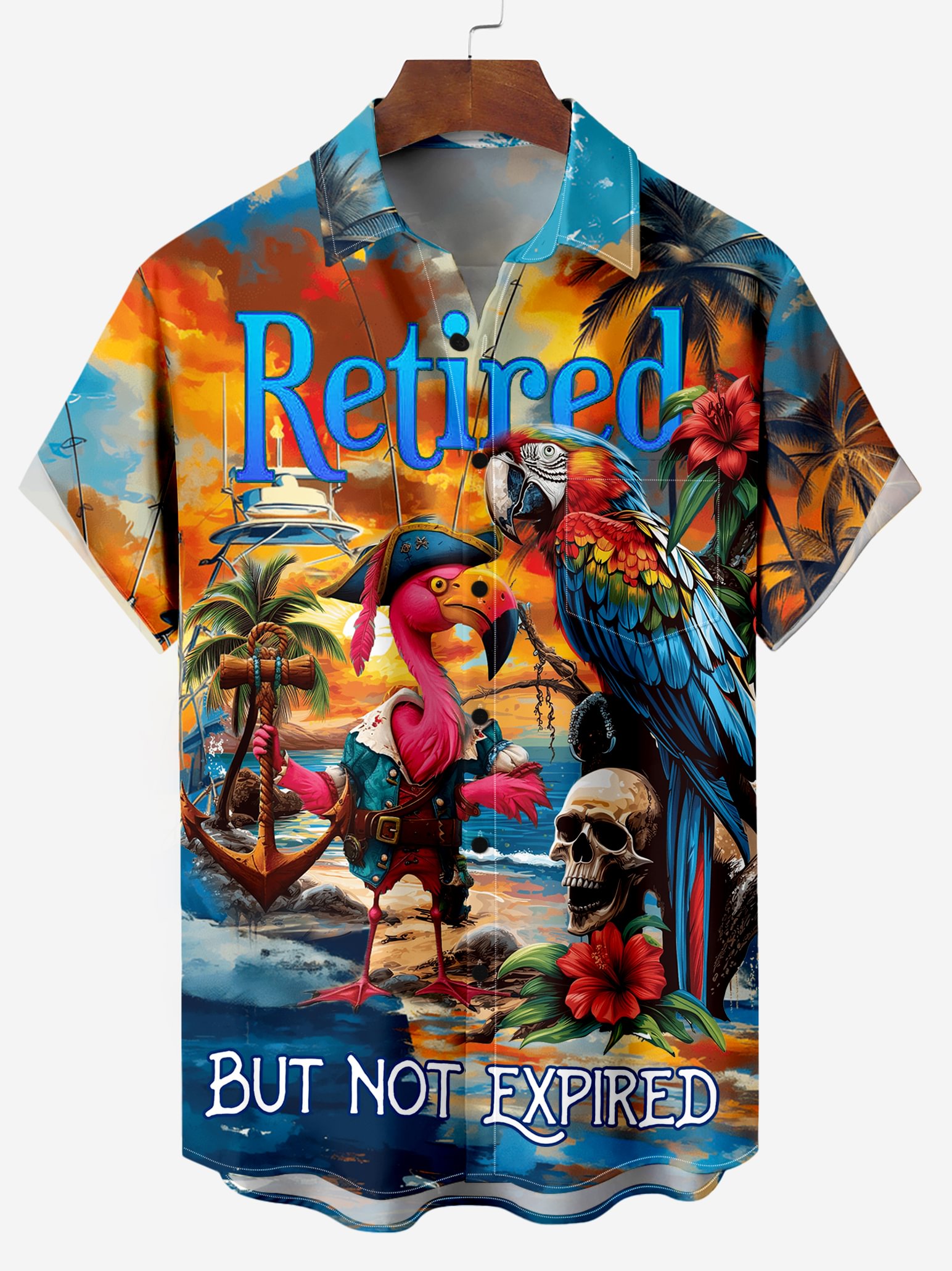 Men's Comfortable Parrot Pirates Hawaii Vacation Cartoon Print Shirt PLUSCLOTHESMAN