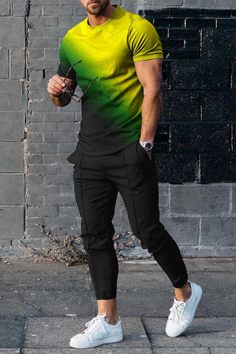 Jamaican Ray Themed Colorblock T-Shirt And Pants Two Piece Set