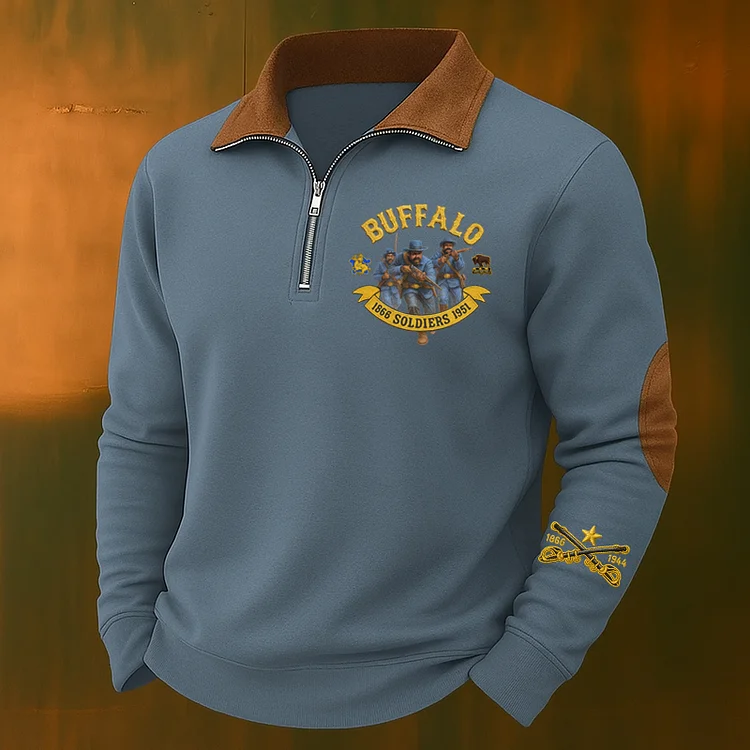 Men's Western Retro Buffalo Cavalry Print Casual Sweatshirt socialshop