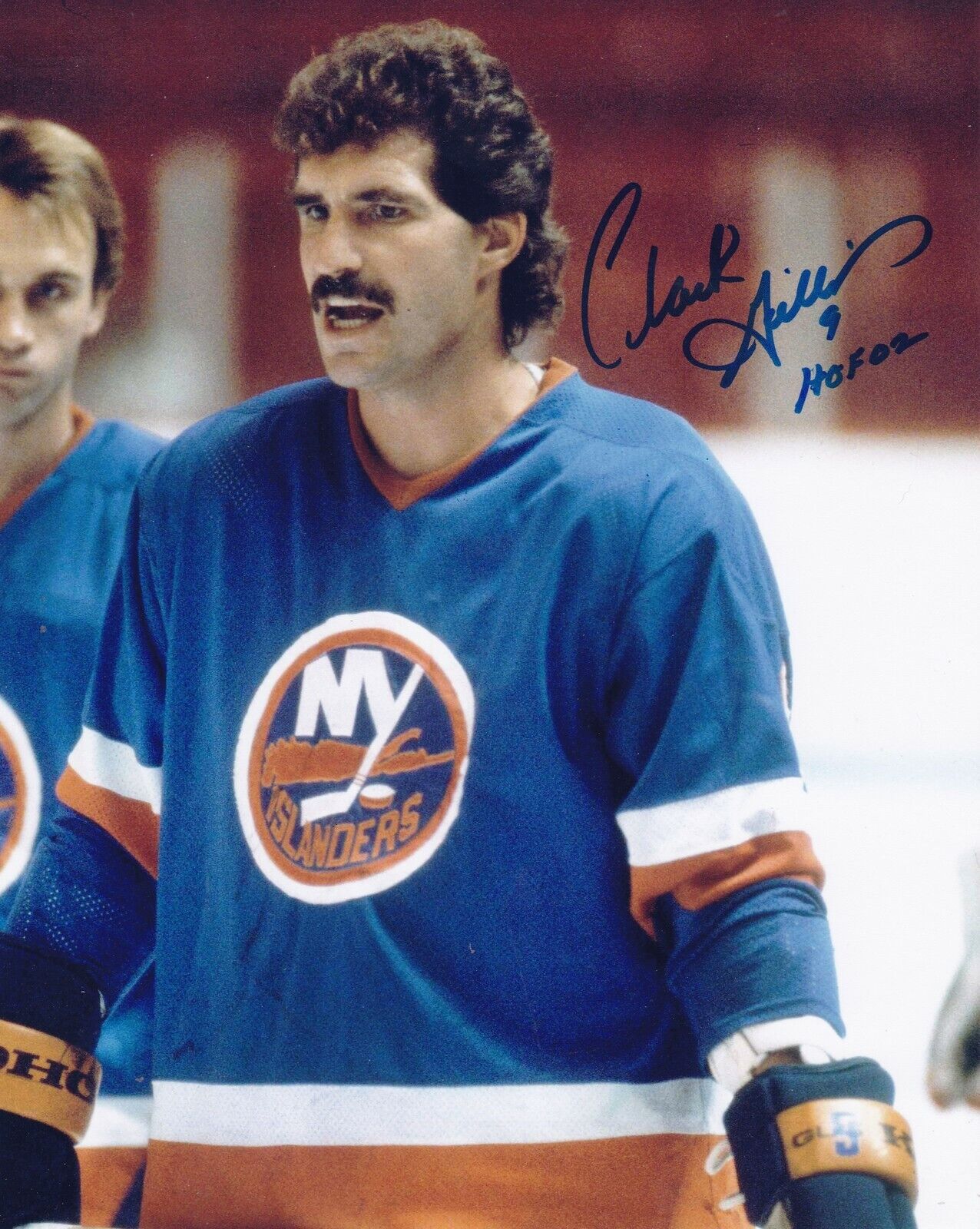 CLARK GILLIES NEW YORK ISLANDERS HOF 02 ACTION SIGNED 8x10