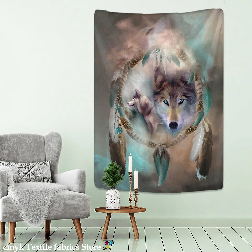 Running wolves Holy Animals Tapestry Decoration Wall Hanging Lion Wolf Tiger Pattern Background Wall Tapestry Home Textile