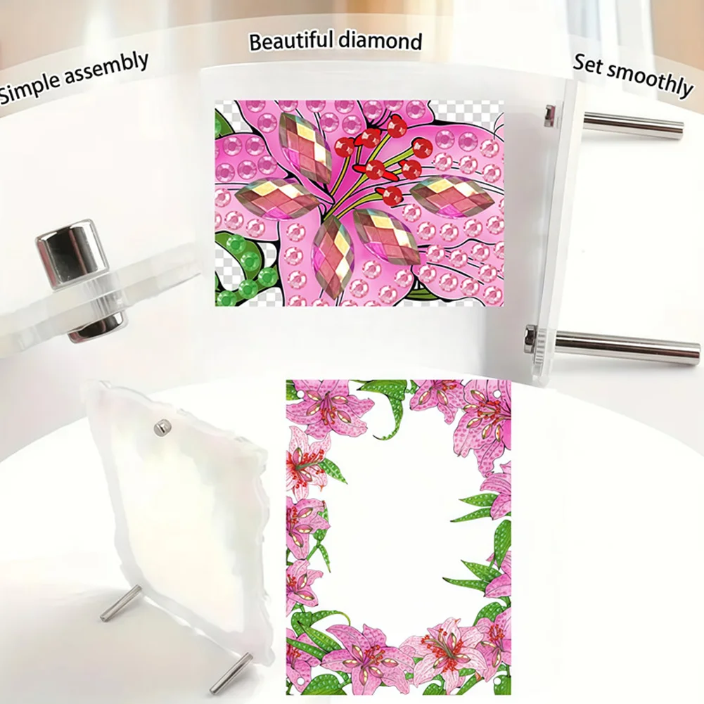 Special Shape Pink Lily Table Top Diamond Painting Frame Kits for Families