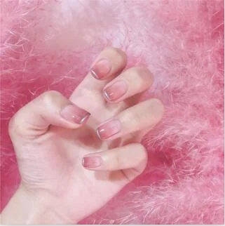 24pcs/Set Middle Long Black Gradient False Nails Pre-design Round Head Nail Art Decoration Fake Beauty Nail Tools with Glue-Nail Inspo