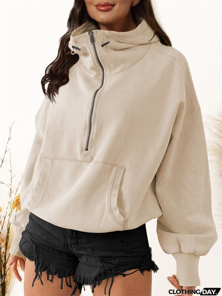 Female Trendy Long Sleeve Zipper Drawstring Sports Hoodies