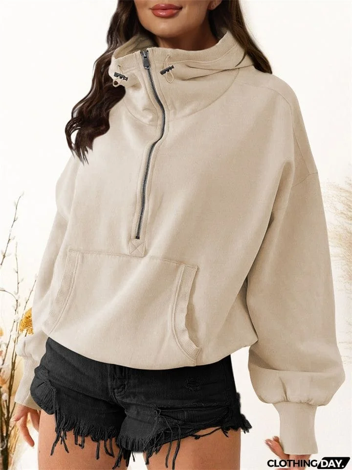 Female Trendy Long Sleeve Zipper Drawstring Sports Hoodies