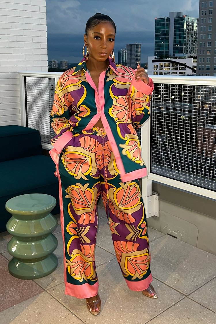 Moroccan Print Shirt Wide Leg Pants Set