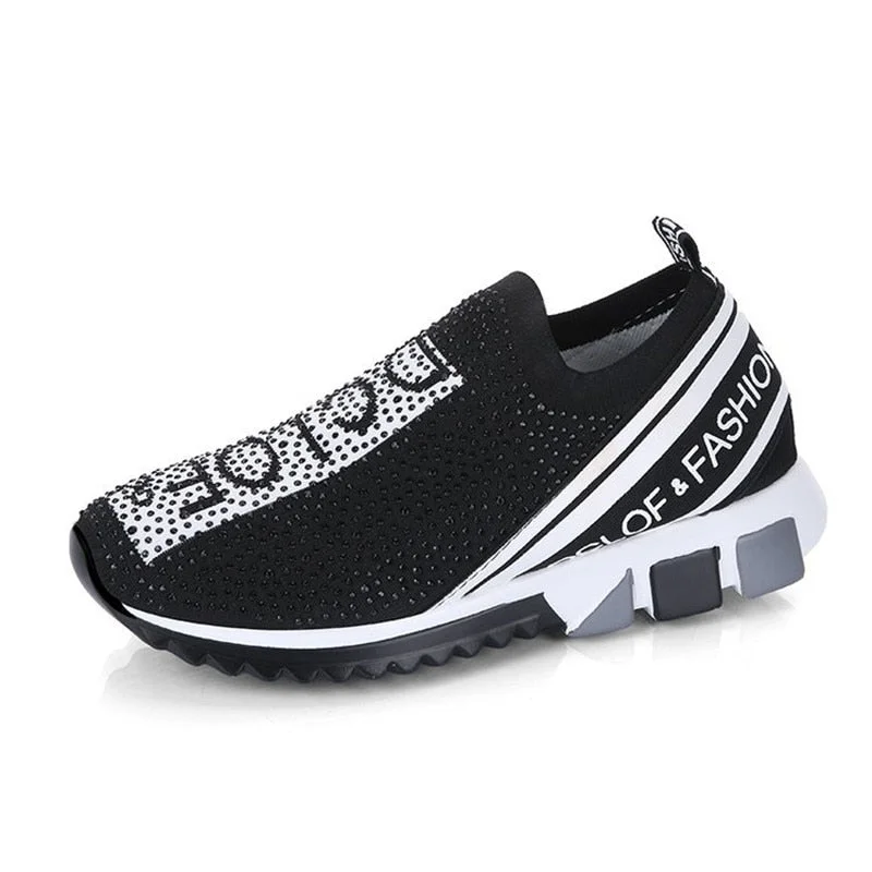 Women Vulcanized Shoes Unisex Fashion Slip-On Casual Shoes Rhinestone Thick Bottom Walking Women Sneakers Basket Femme Sapatos